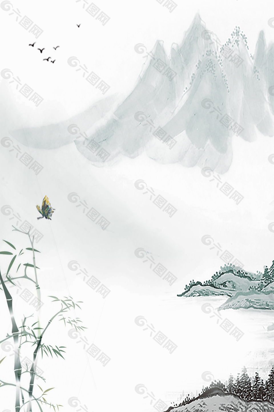 中国风复古水墨晕染山水背景