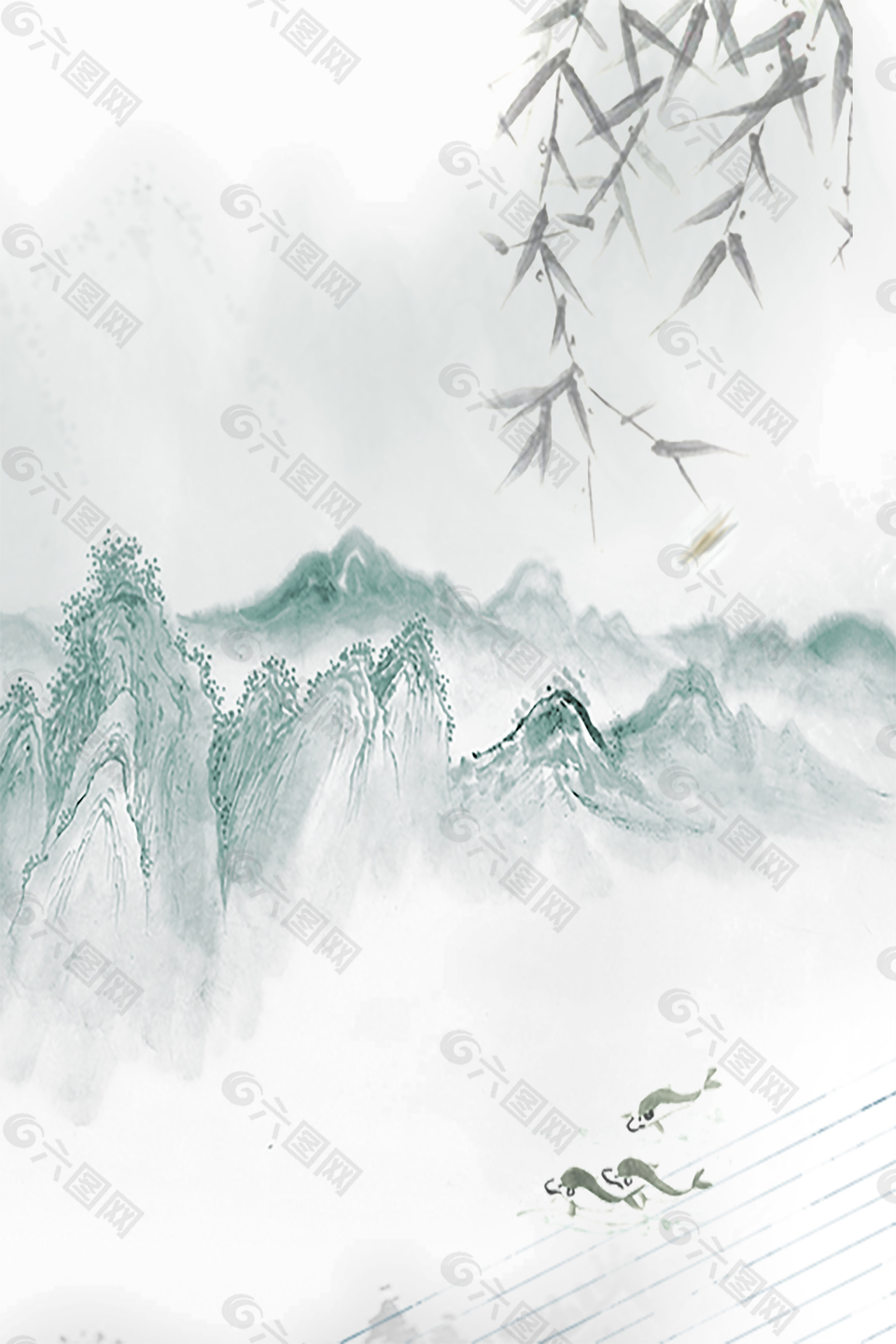 中国风复古水墨晕染山水背景