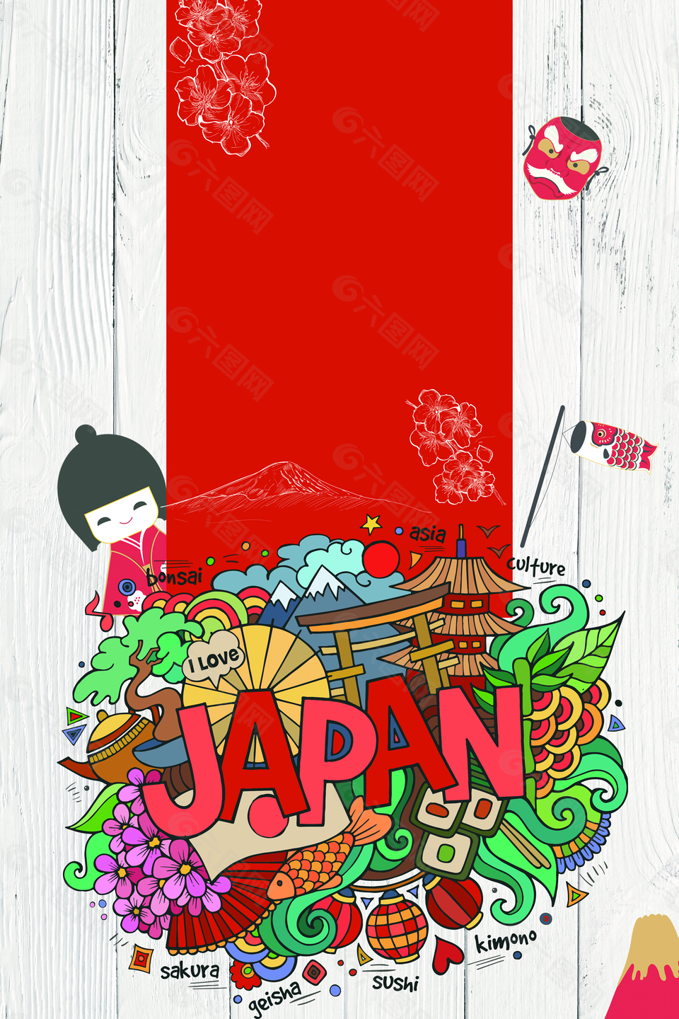 卡通手绘日本风格日本高端旅游背景