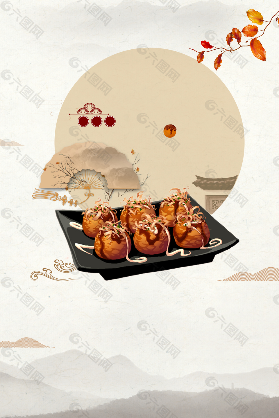 卡通日式风味章鱼小丸子背景