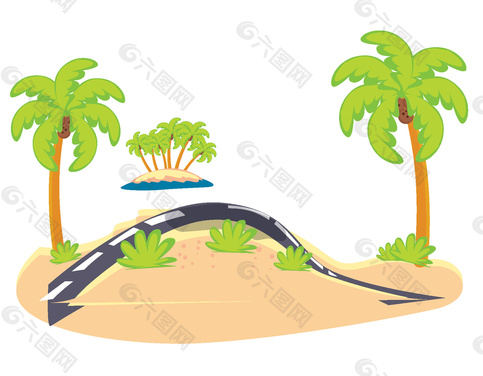 卡通扁平沙滩椰子树矢量元素