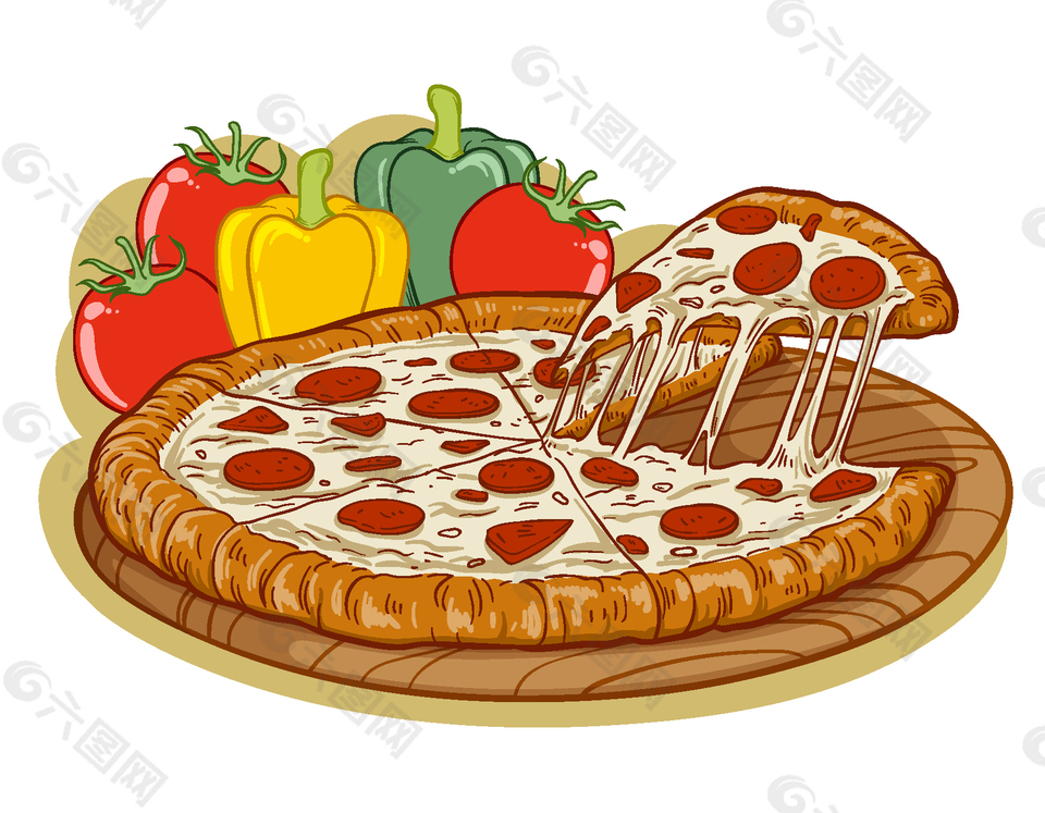 手绘卡通蔬菜披萨矢量元素