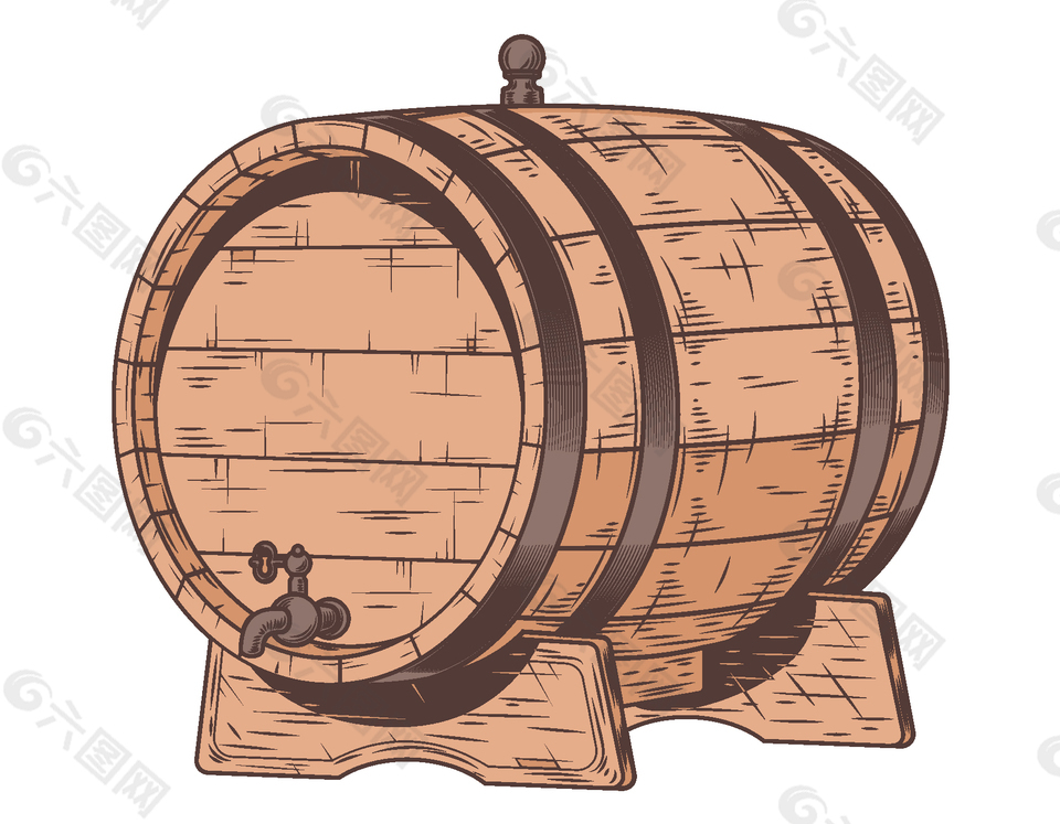 手绘卡通木质酒桶矢量元素