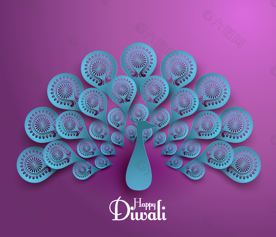 立体的孔雀开屏插画