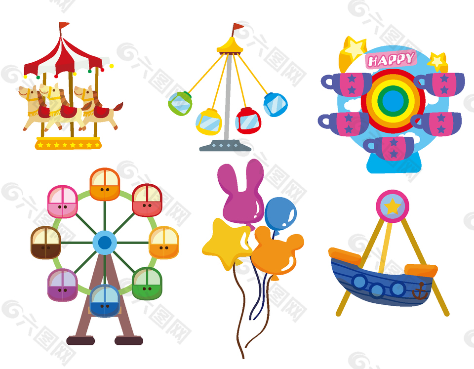 手绘卡通游乐园设施矢量元素