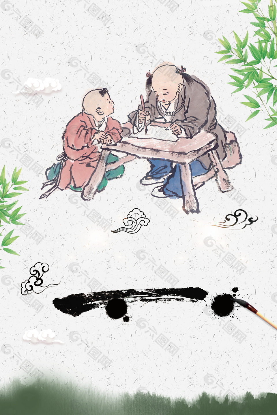 中国风师徒对话经典古画背景素材