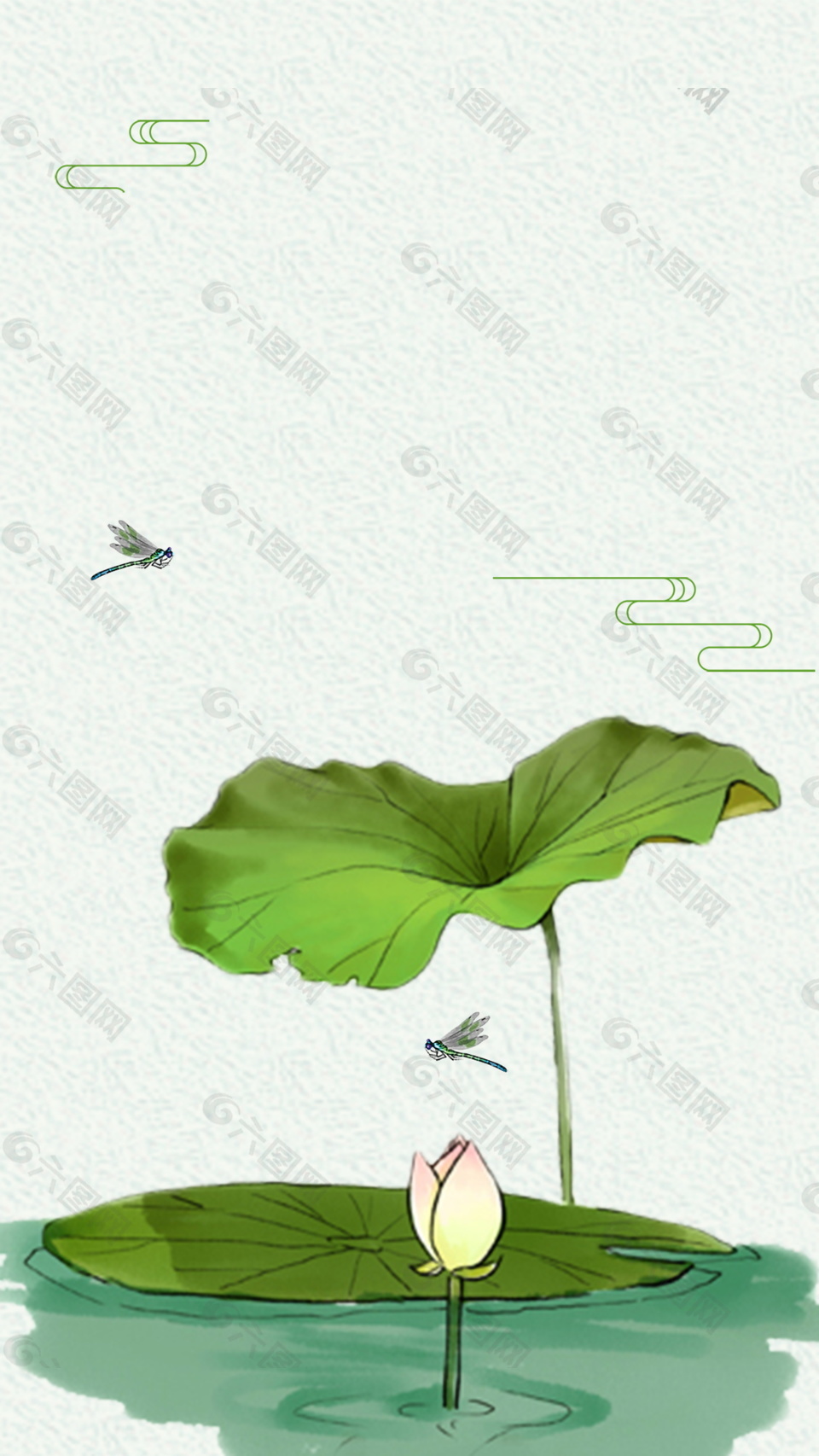 清新夏季荷叶蜻蜓海报背景设计