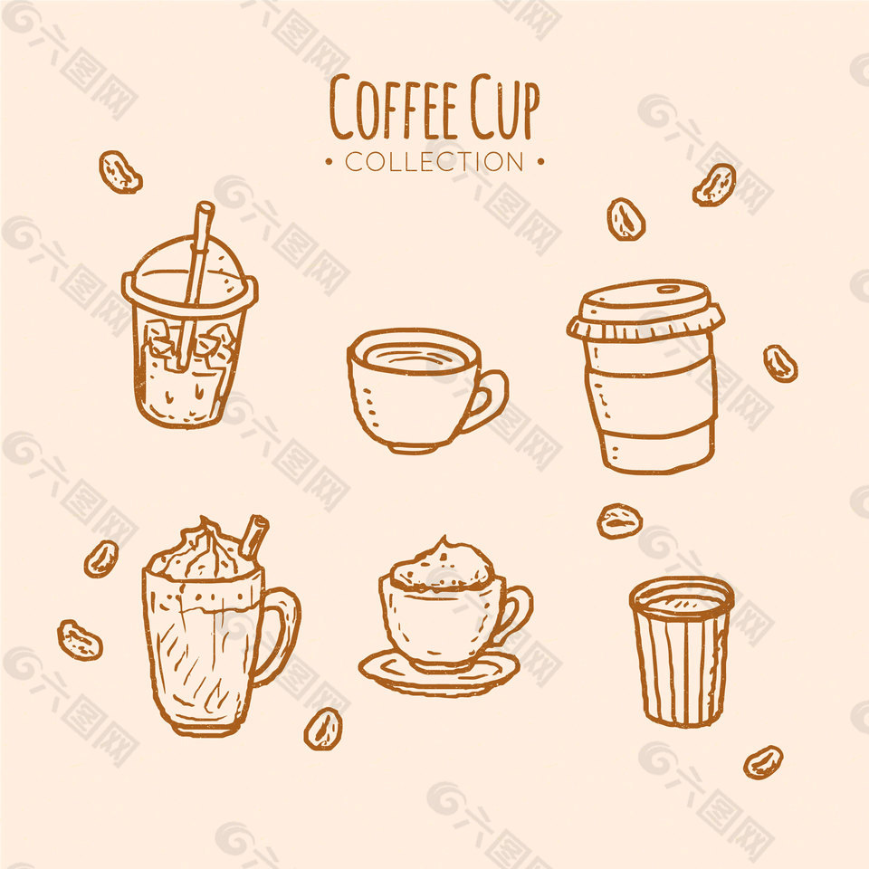 创意手绘咖啡杯插画设计