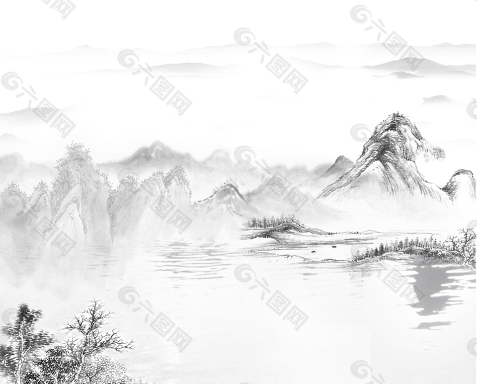 水墨古风山水画装饰元素