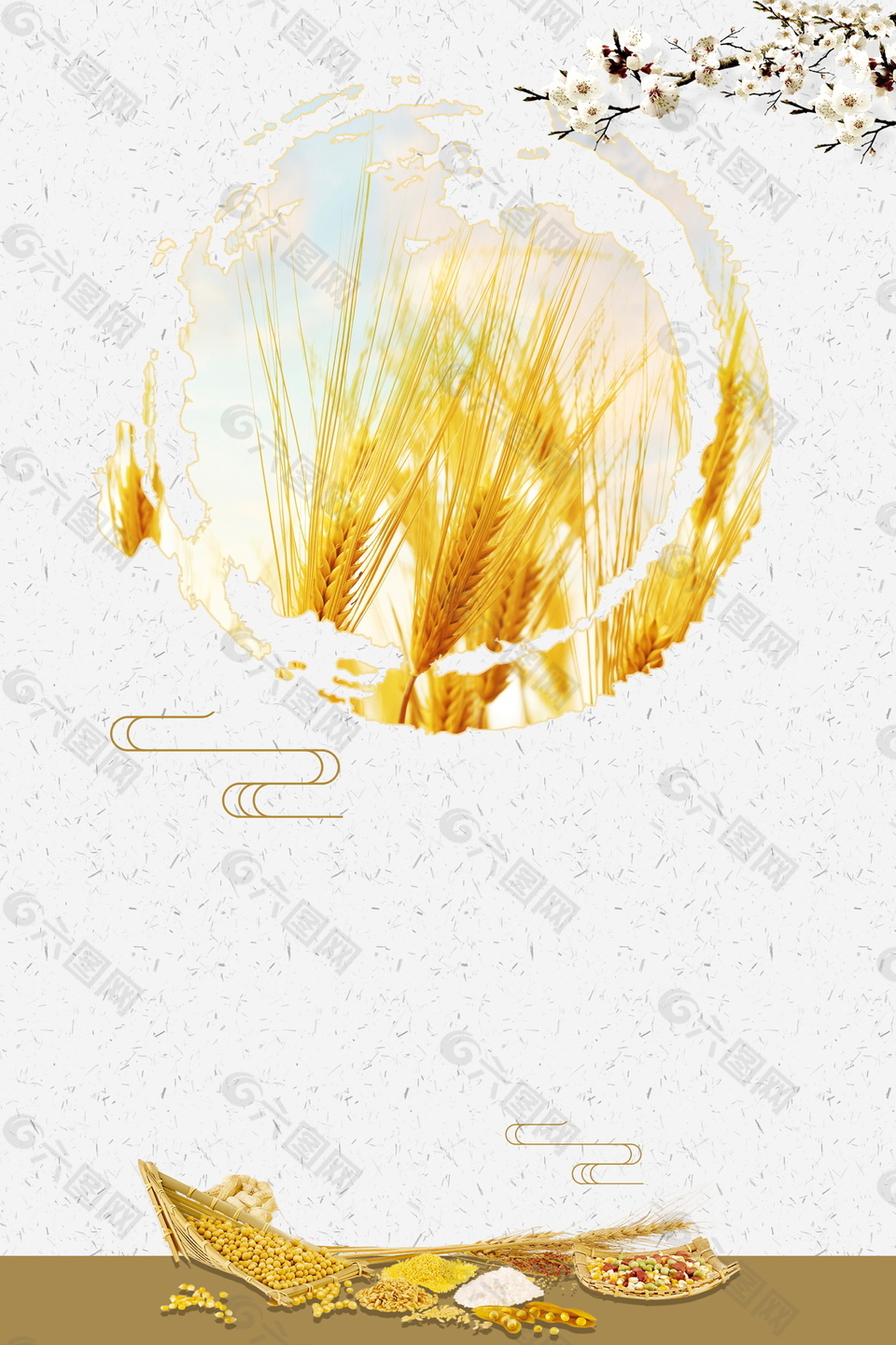 彩绘小满节气小麦圆环海报背景设计