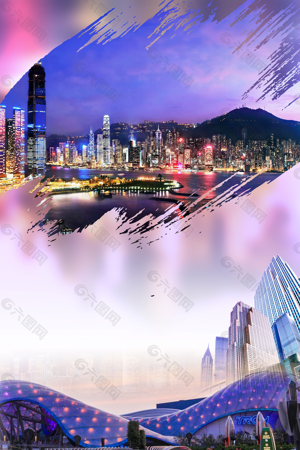 美丽紫色城市夜景广告背景