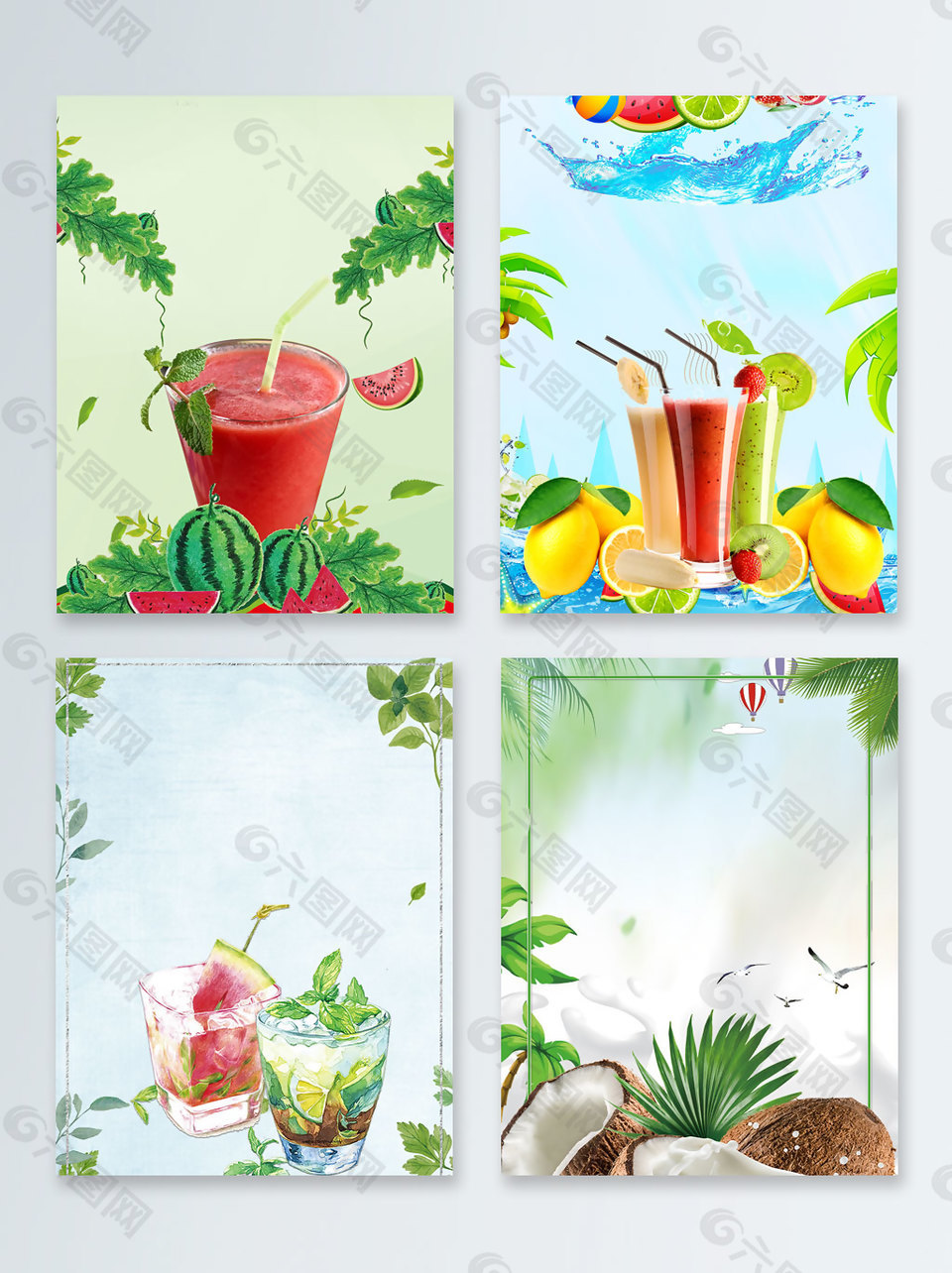 绿色西瓜汁夏季鲜榨果汁广告背景图