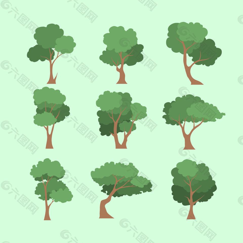 9棵卡通绿树合集装饰