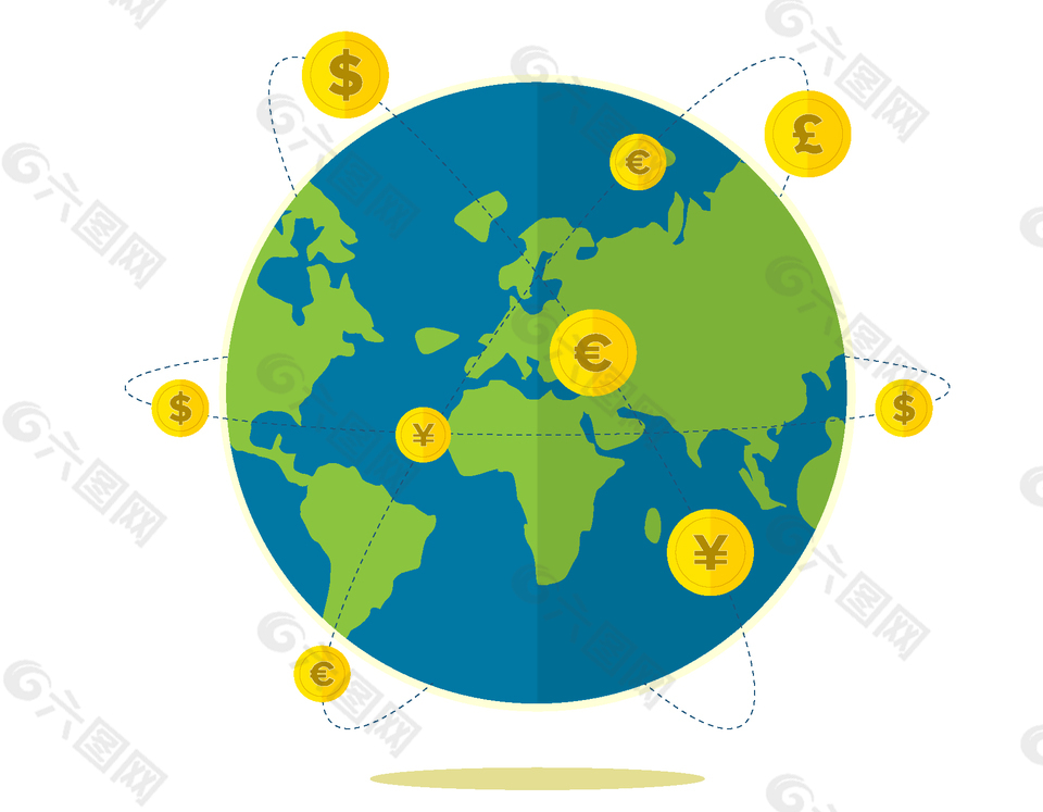 扁平圆形世界金币流通示意元素图