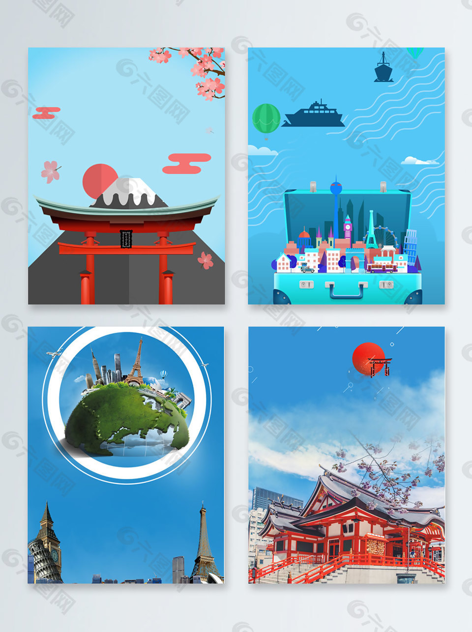 蓝色卡通古迹建筑广告背景