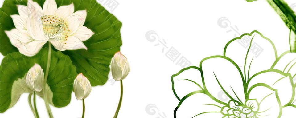 简约古典荷花荷塘背景图