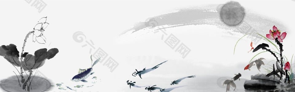 简约国画荷花背景设计