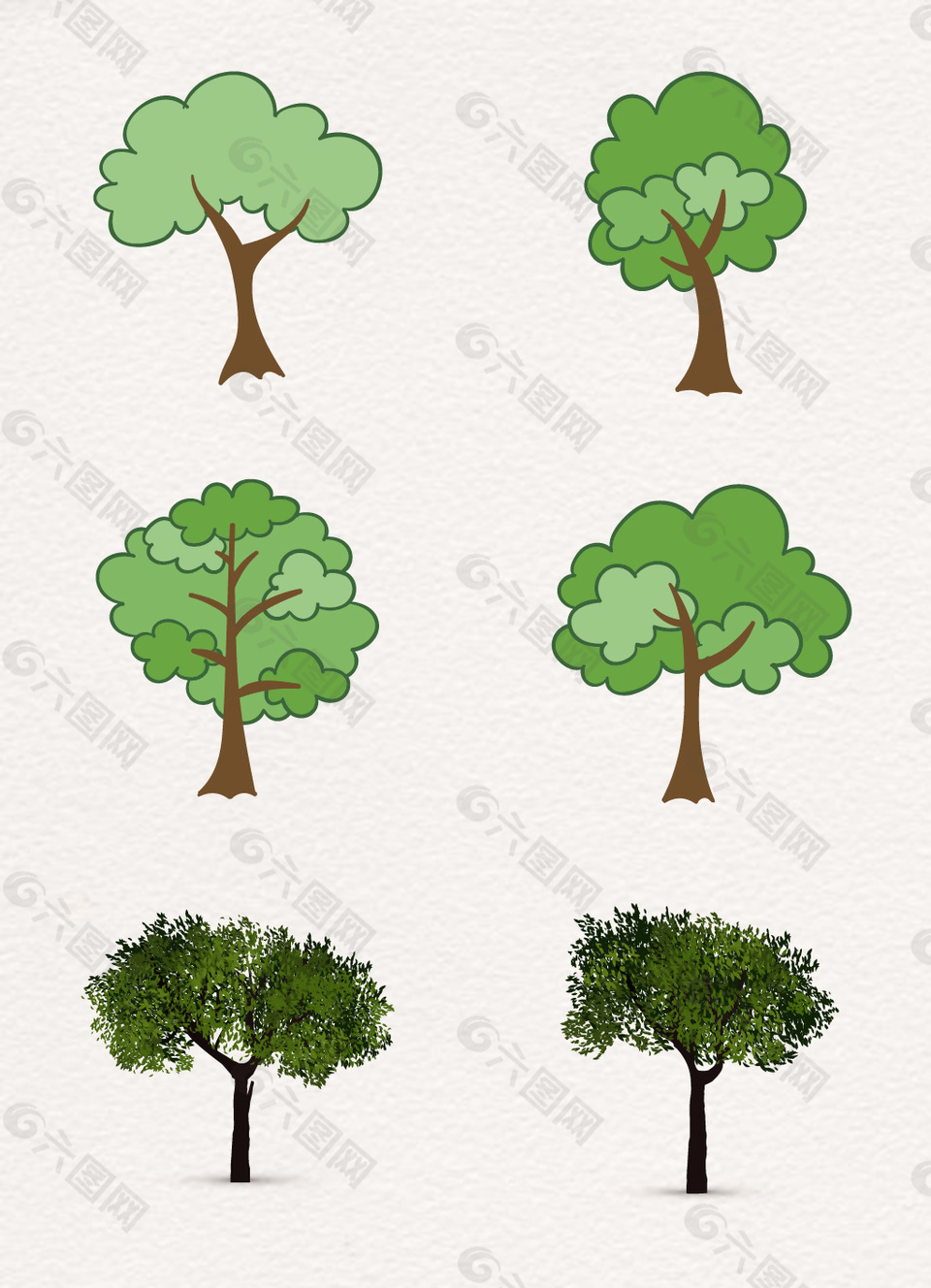 卡通绿色的树矢量图片