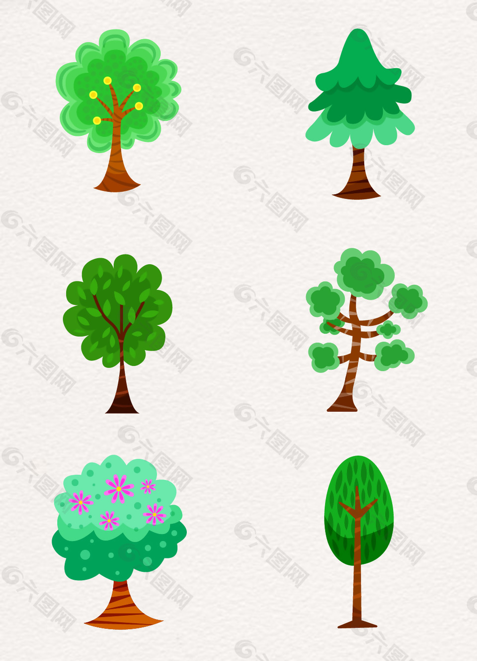 卡通各种绿色的树木矢量图片