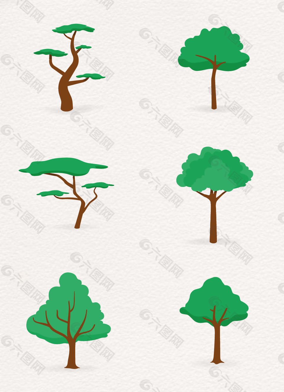 矢量卡通扁平化绿色树木
