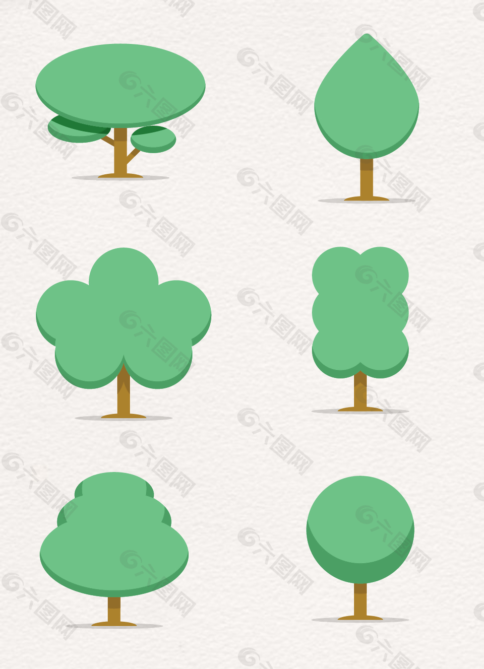 卡通矢量儿童画绿色可爱树木