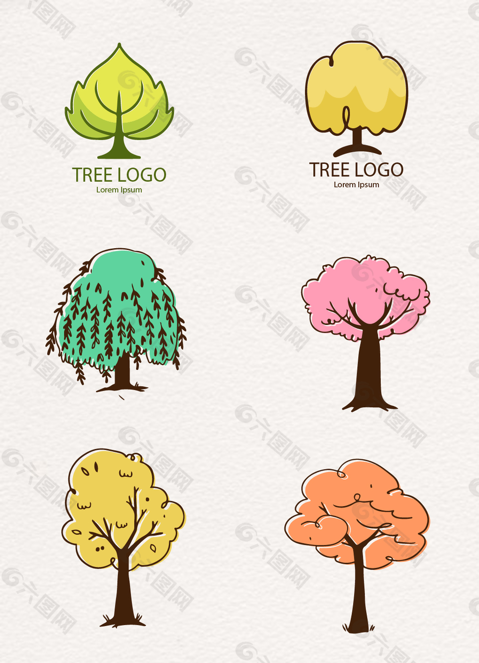 卡通叠色的树木矢量图片