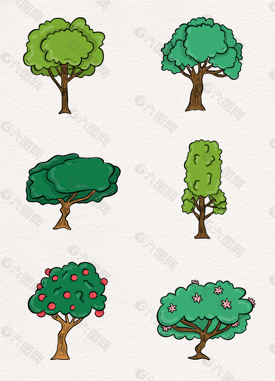 卡通矢量绿色大树果树合集