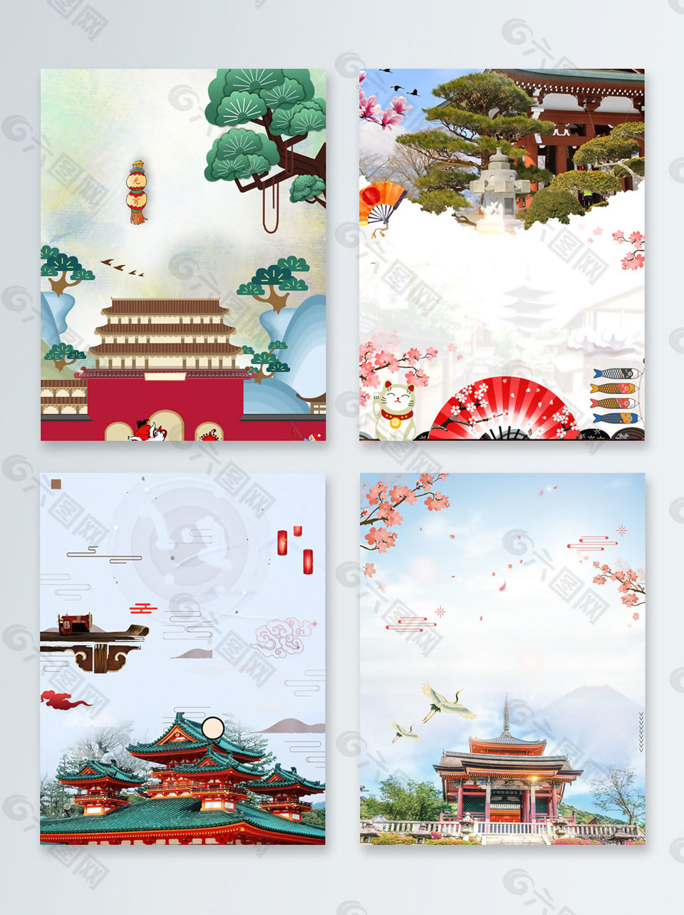 卡通宫殿中国风世界文明古迹广告背景