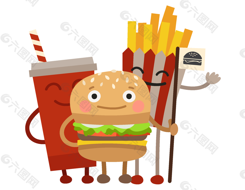 手绘卡通汉堡薯条可乐元素