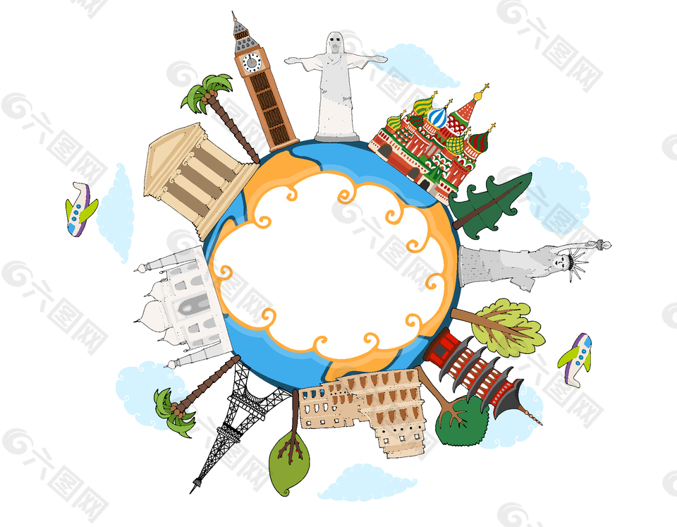 手绘美丽的地球家园矢量图