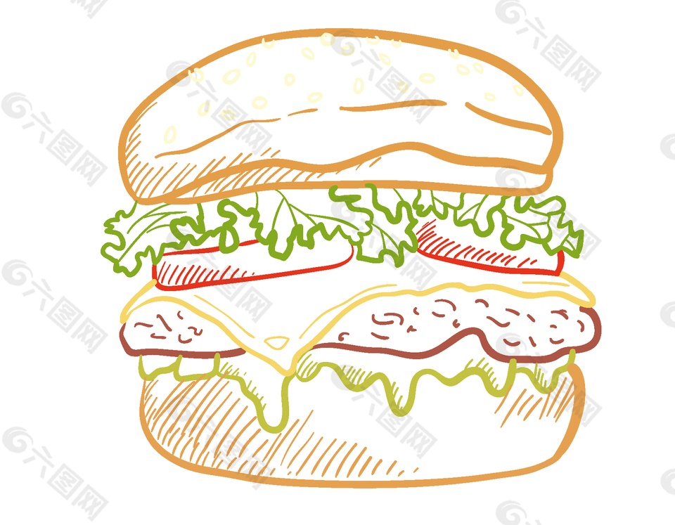 卡通简笔画汉堡包矢量元素