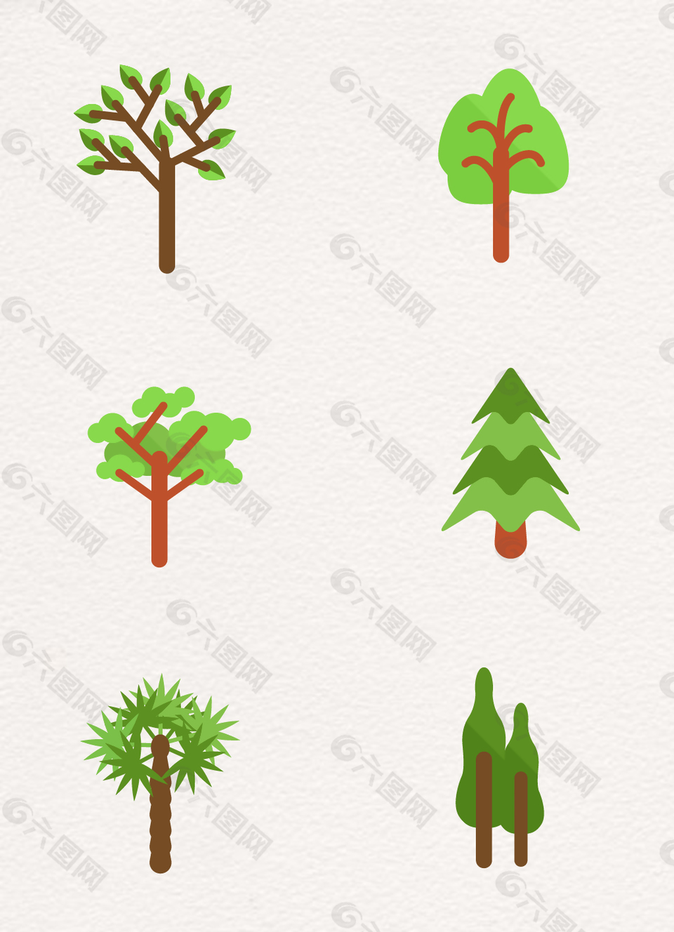 扁平化创意植物卡通树木合集