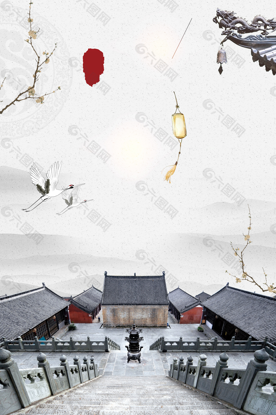 中国风古典房屋建筑广告效果图