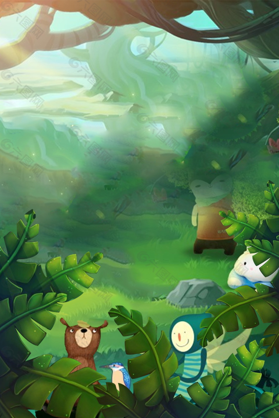 绿色森林小动物儿童节背景设计背景素材免费下载 图片编号 六图网