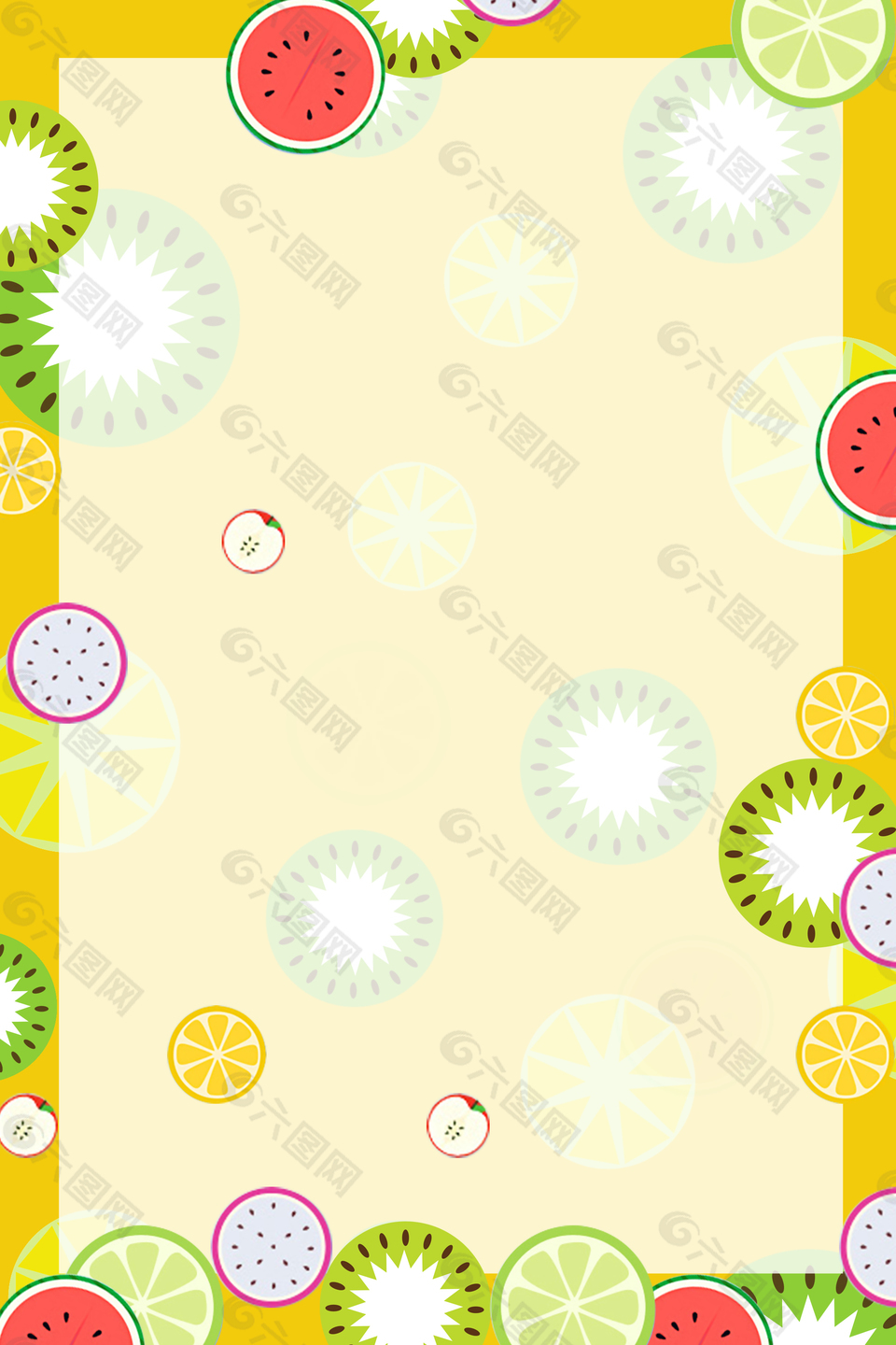 夏季手绘水果西瓜柠檬猕猴桃背景