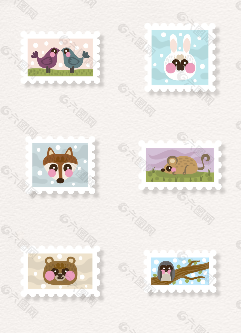 卡通可爱动物邮票合集