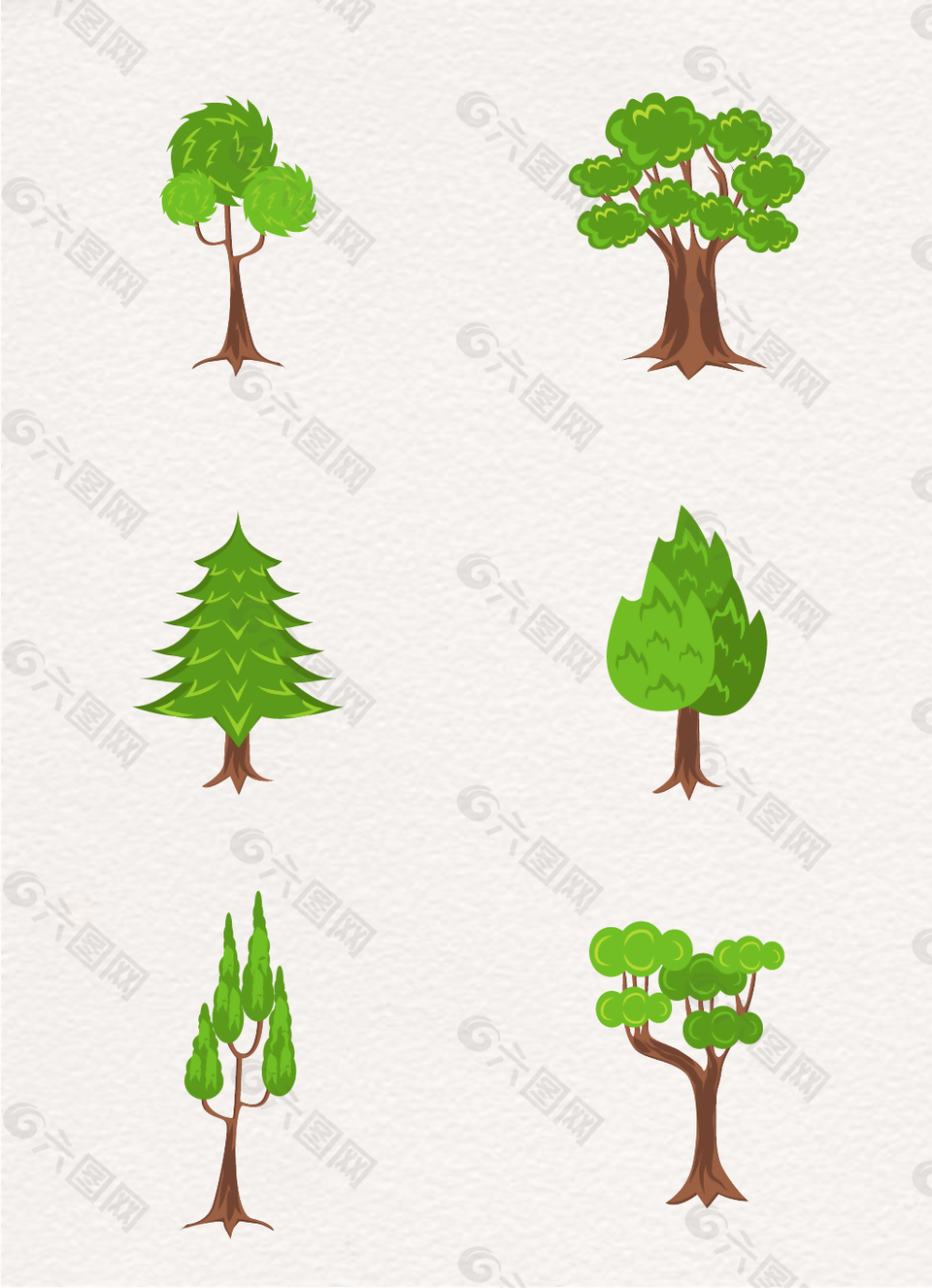6棵卡通树木元素设计