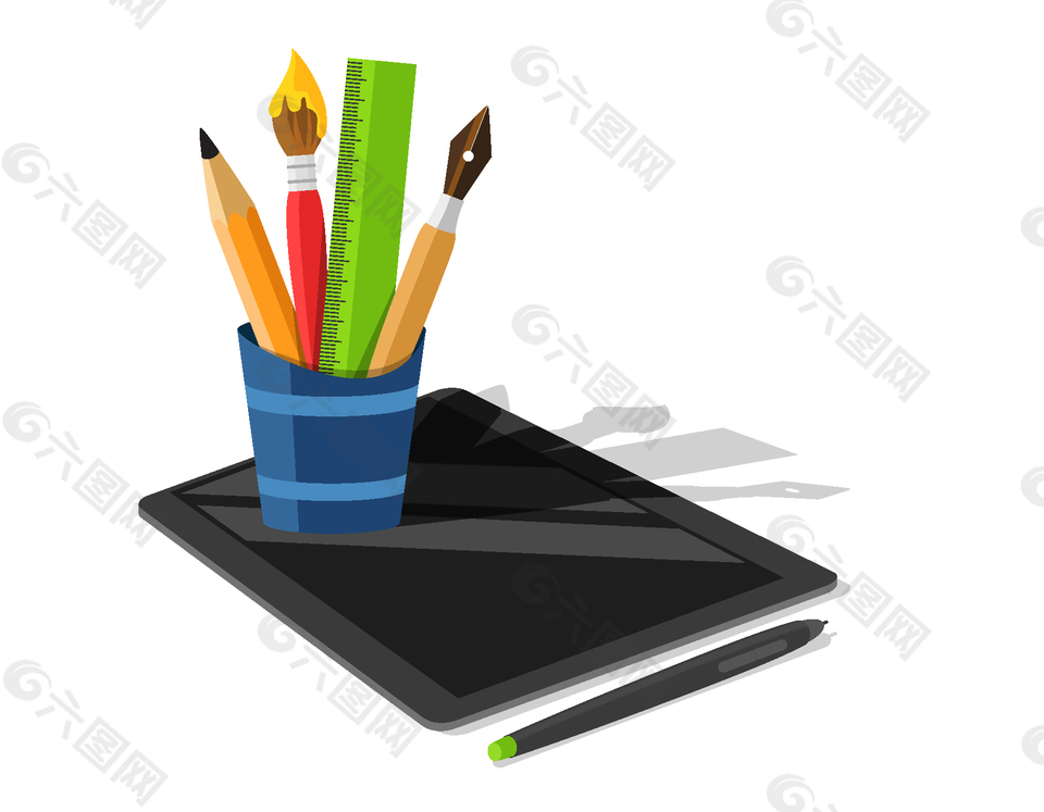 手绘彩色学习工具元素