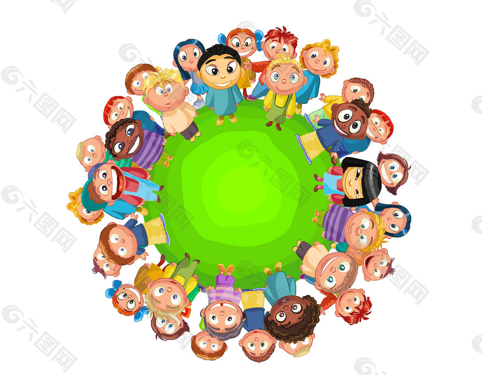 手绘卡通围一圈做游戏的小朋友元素