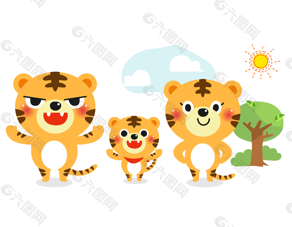 手绘卡通可爱小老虎元素