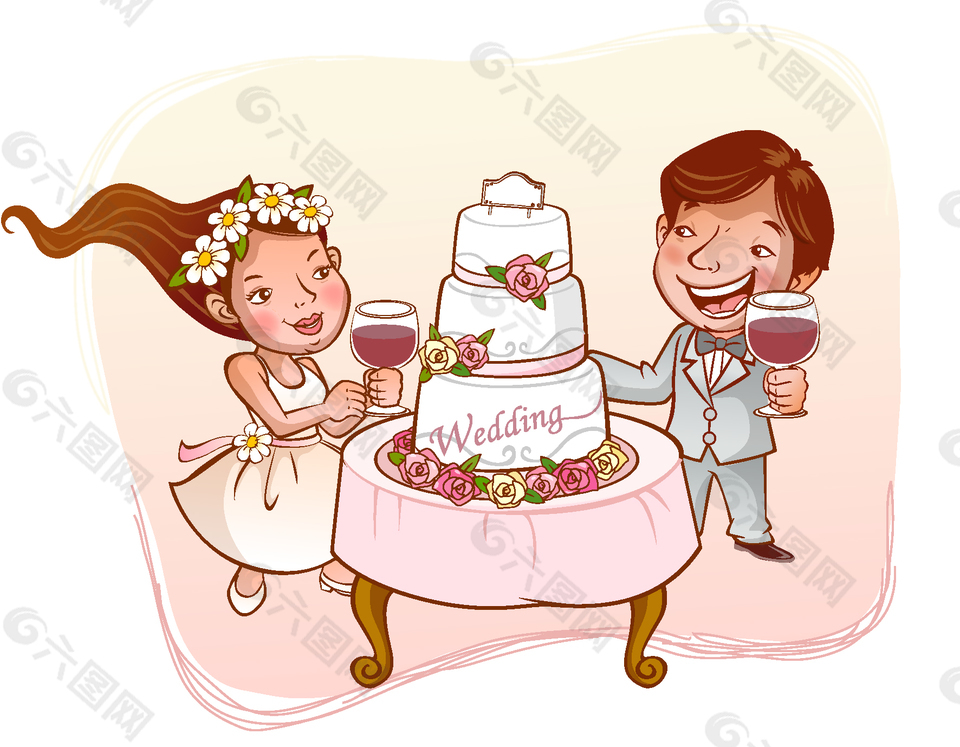 浪漫爱情婚礼上的蛋糕元素