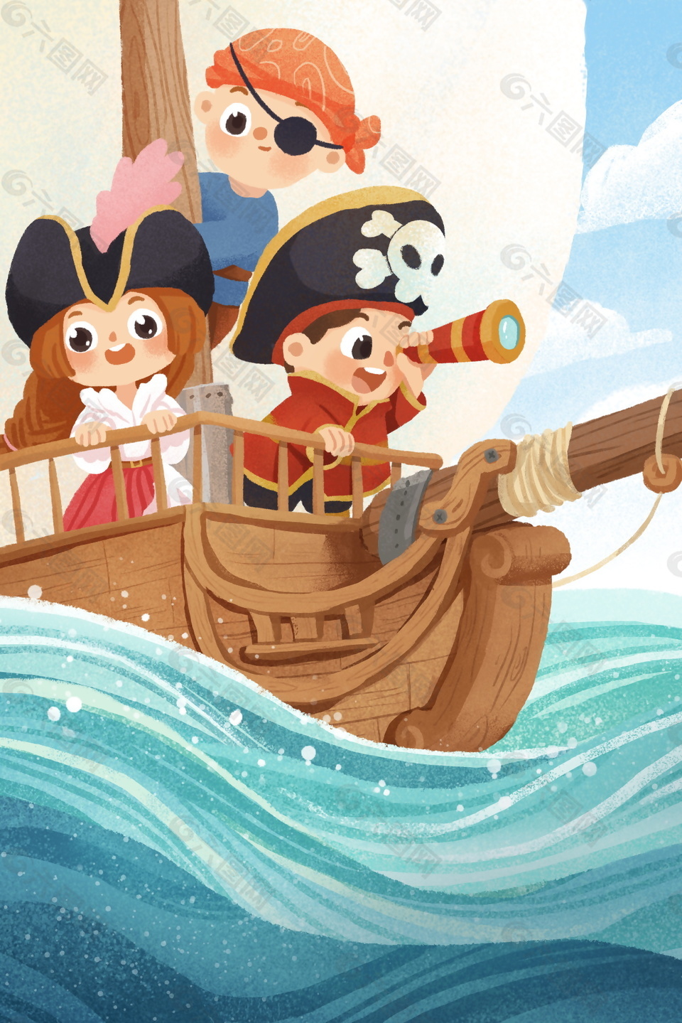 卡通海盗船儿童节日背景图