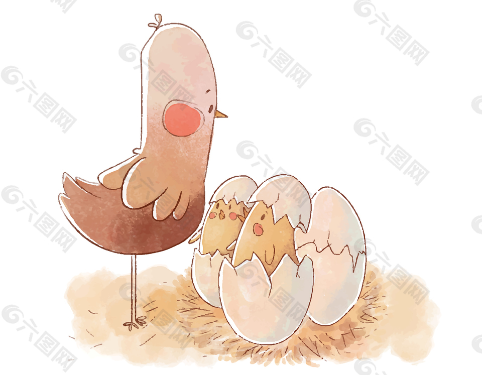 卡通可爱小鸡出壳元素