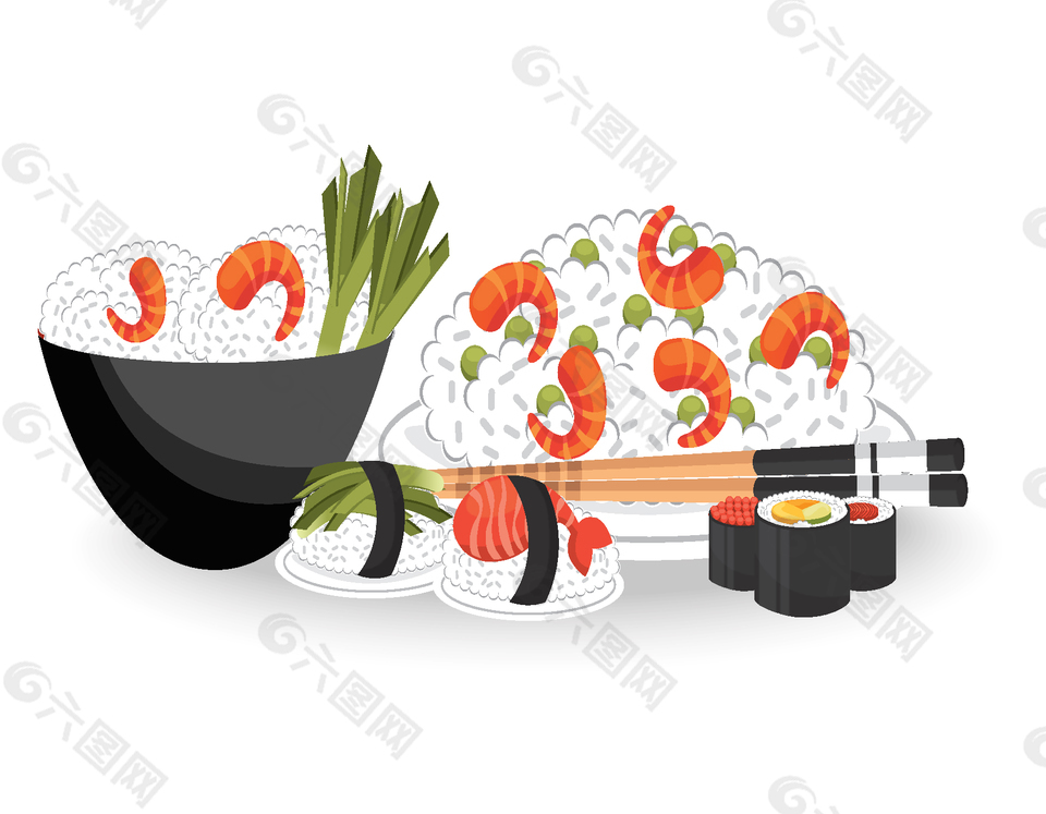 卡通海鲜日本寿司元素