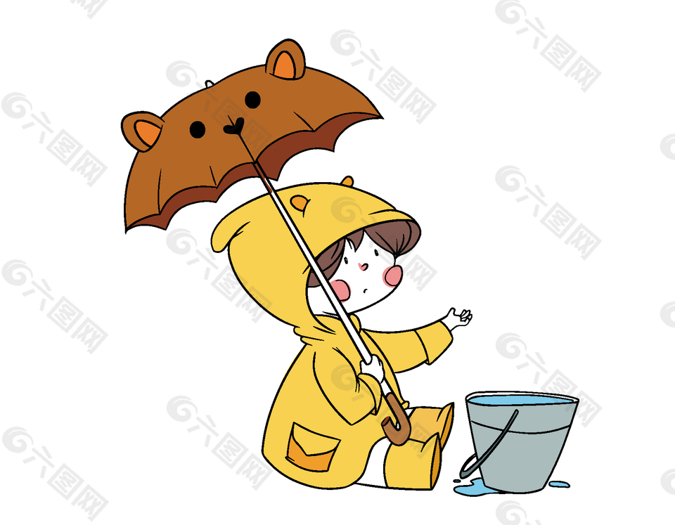 卡通可爱小熊雨伞元素