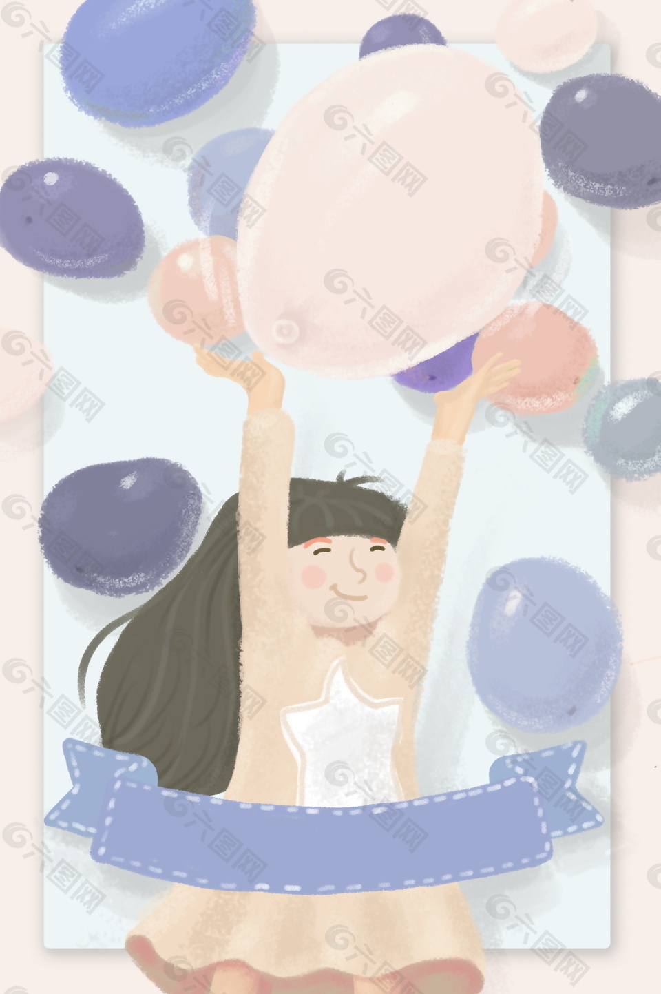 彩绘开心女孩气球海报背景图