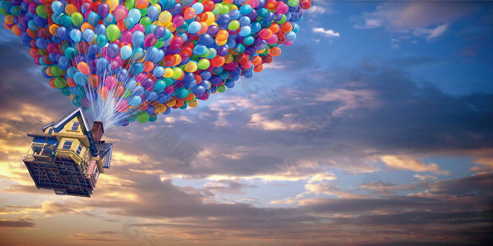 致青春创意气球飞翔广告背景素材