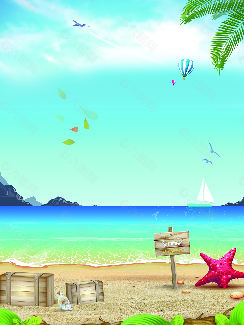 蓝天白云风景海滩沙滩旅游夏日背景素材背景素材免费下载 图片编号 六图网