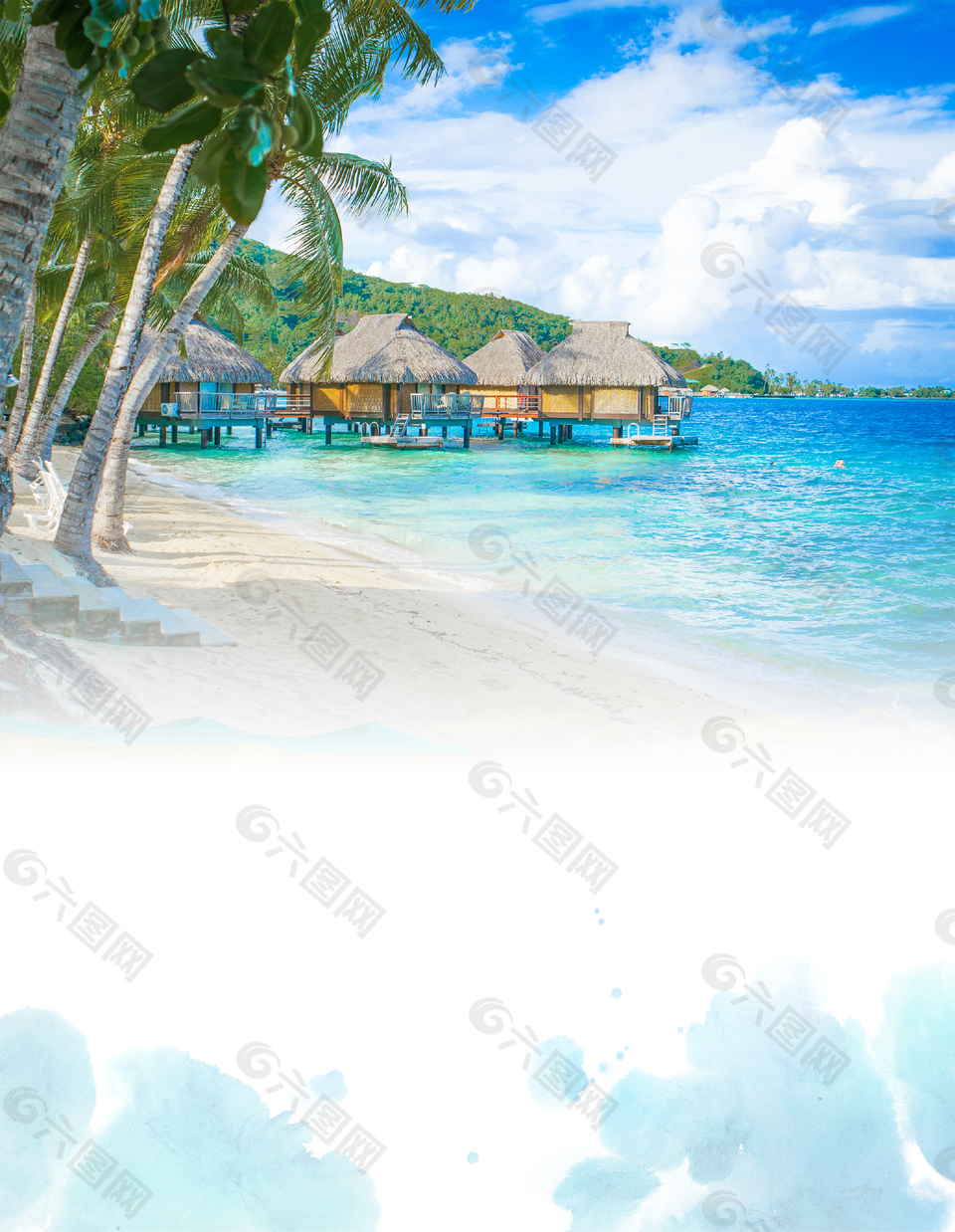 蓝天风景海边海滨沙滩海滩风景背景素材