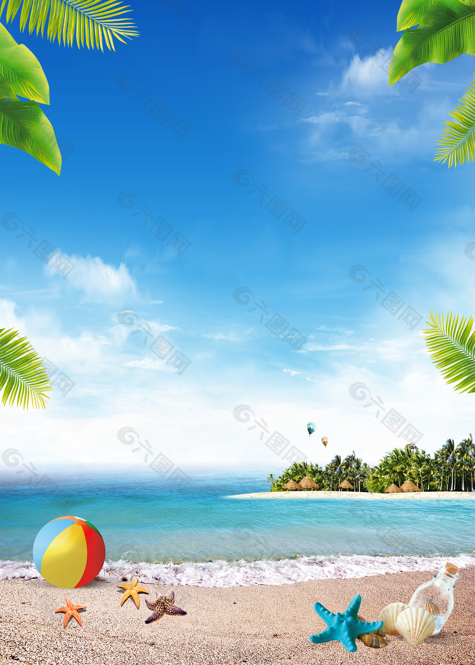 蓝天白云风景海滩沙滩夏日背景素材背景素材免费下载 图片编号 六图网